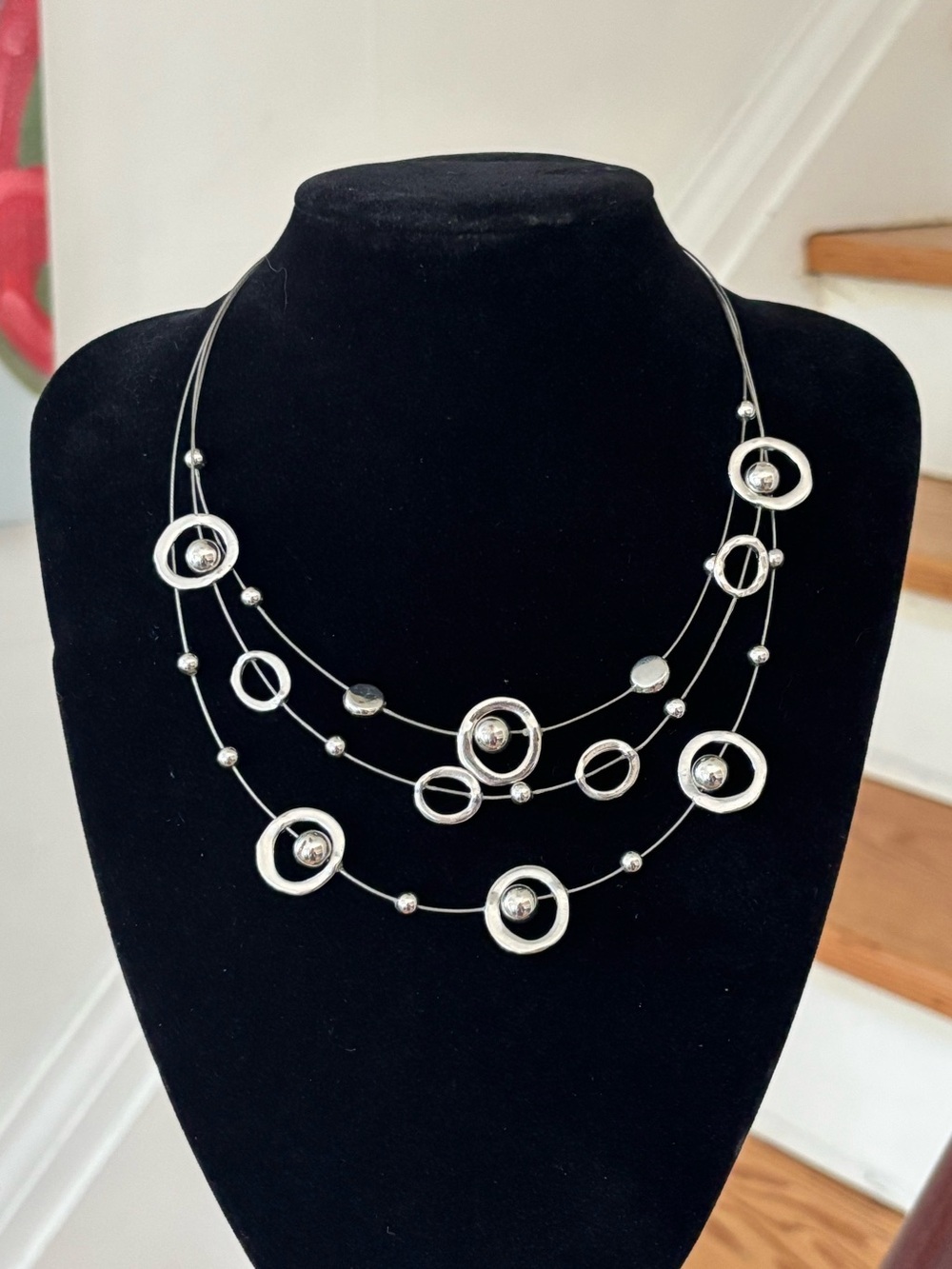 Modern Silver-Toned Multi-Strand Statement Necklace